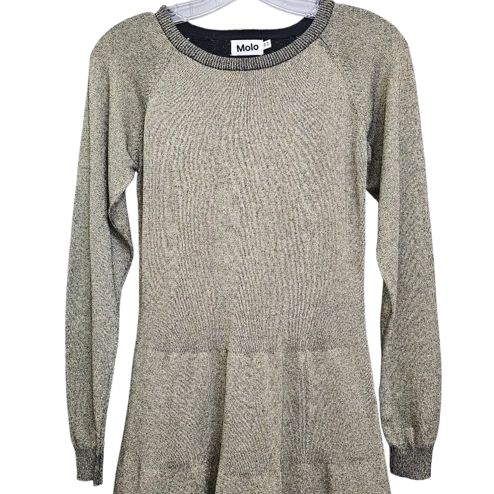Molo Ceelia Nwot Metalic Gold Glitter Longsleeve Scoop Neck Tiered Knit  Dress